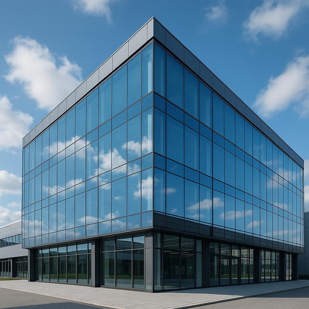 20250916 1417 sleek glass facade simple compose 01k58p3nxmf419phm4axjyveef