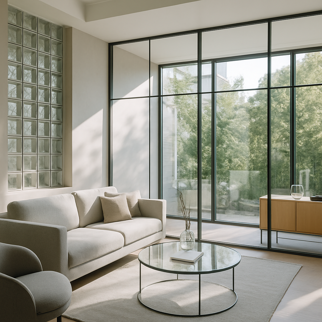 20250916 1418 elegant glass living room simple compose 01k58p69s2expve8fg058gga33